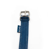 Blue ecofriendly dog collar close up fabric project blu zambezi
