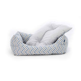 blue grey chevron pattern ecofriendly soft comfy fabric nest dog bed with removable cushion project blu danube